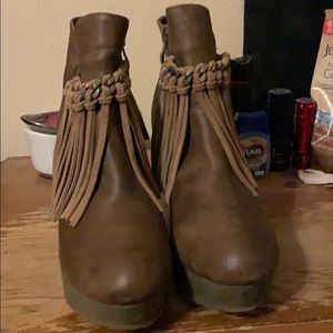 Brown wedge booties